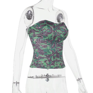 Print corset contrast backless tube top