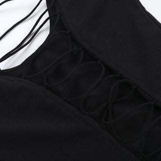 Hollow out lace up backless tube cut out top