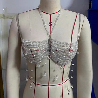Metal chain pendant beaded halter top