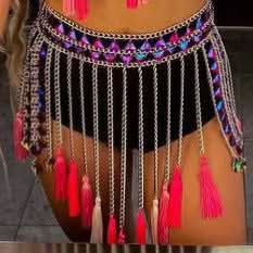 Metal chain glitter tassels hollow out cut out top