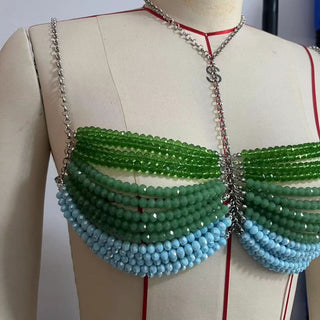 Metal chain beaded halter cami top