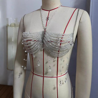 Metal chain pendant beaded halter top