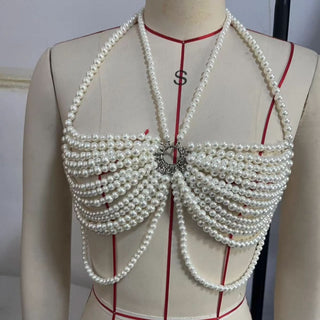 White halter o ring beaded backless top