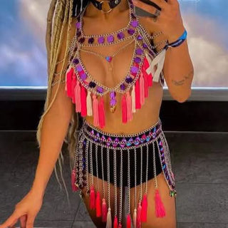 Metal chain glitter tassels hollow out cut out top