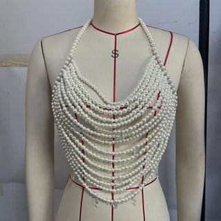 White halter o ring beaded backless top