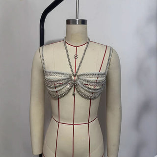 Metal chain beaded o ring halter top