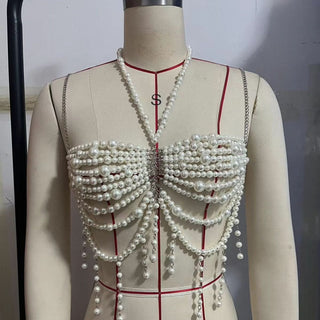 Metal chain beaded halter backless top