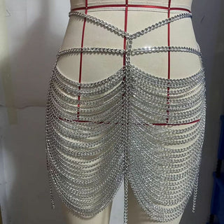 Silver metal chain hollow out waist chain