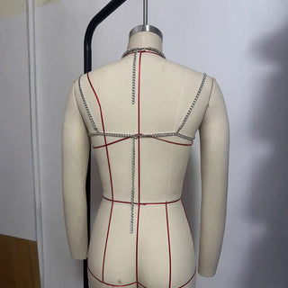 Metal chain beaded o ring halter top