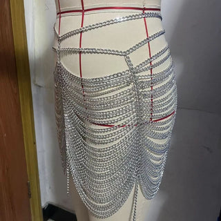 Silver metal chain hollow out waist chain