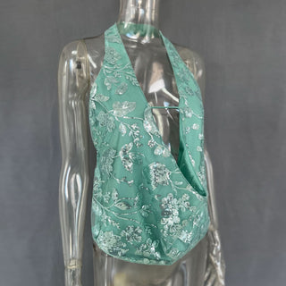 Halter hollow out glitter backless v neck cut out top