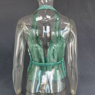 Halter hollow out glitter backless v neck cut out top