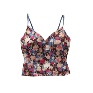 Smocked flower print v neck padded cami top