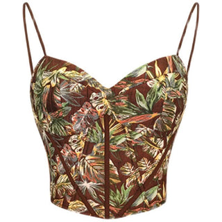 V neck print corset contrast cami top