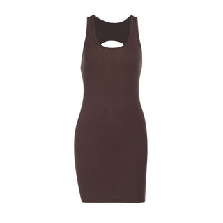 U neck backless solid tank mini dress