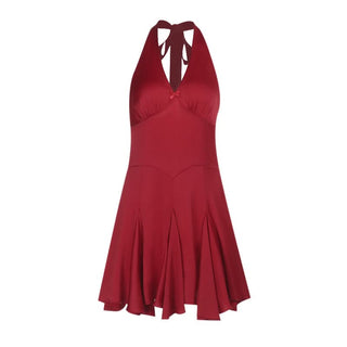 Halter self tie deep v neck bowknot mini dress