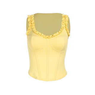 Ruffle v neck corset solid tank top