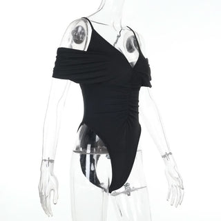 Ruched v neck hollow out cami bodysuit