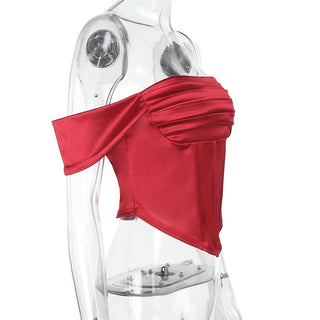 Off shoulder pleated satin corset tube top