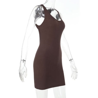U neck backless solid tank mini dress