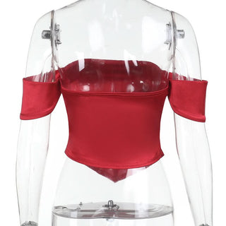 Off shoulder pleated satin corset tube top
