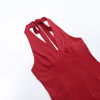 Halter self tie deep v neck bowknot mini dress