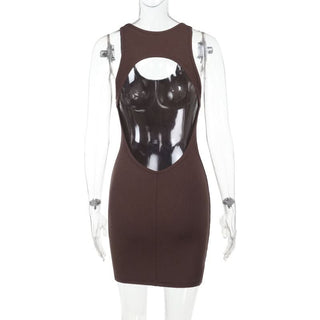 U neck backless solid tank mini dress