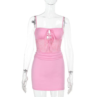 Hollow out lace up ruched square neck cut out mini dress