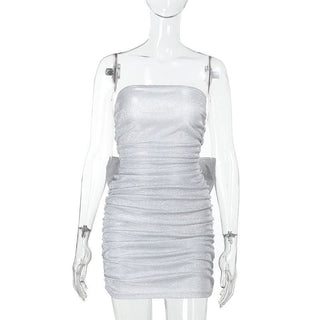 Ruched bowknot backless tube mini dress