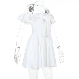 Off shoulder lace hem ruched zip-up mini dress