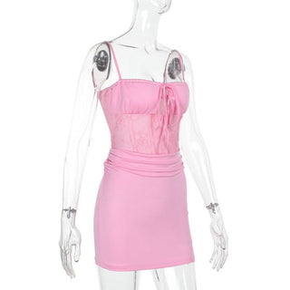 Hollow out lace up ruched square neck cut out mini dress