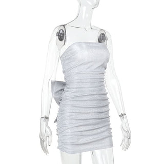 Ruched bowknot backless tube mini dress