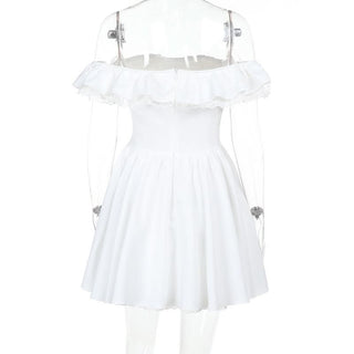 Off shoulder lace hem ruched zip-up mini dress