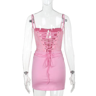 Hollow out lace up ruched square neck cut out mini dress