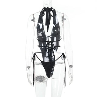 Halter self tie hollow out backless bodysuit