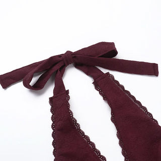 Halter self tie hollow out lace hem cut out mini dress