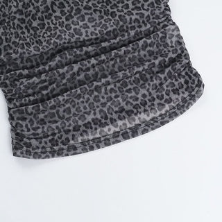 Leopard print ruched u neck mesh cami top