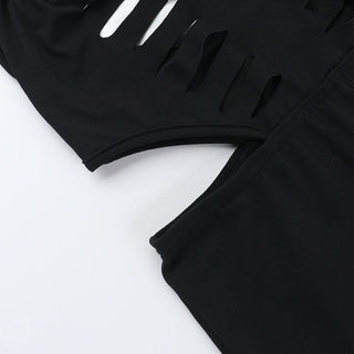 Halter self tie hollow out deep v neck jumpsuit