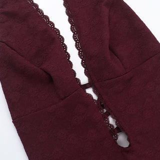 Halter self tie hollow out lace hem cut out mini dress