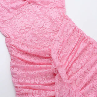 Lace ruched self tie halter v neck maxi dress