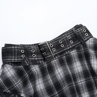 Irregular plaid belt A line mini skirt