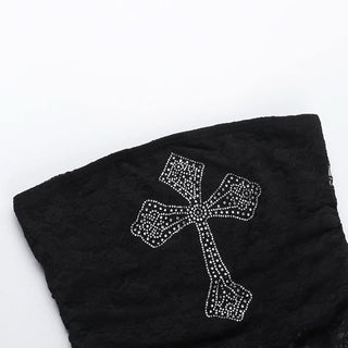 Lace irregular cross beaded tube top