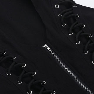 Zip-up u neck lace up sleeveless solid top