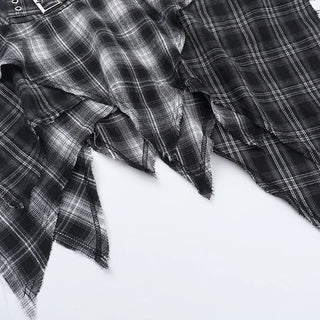 Irregular plaid belt A line mini skirt