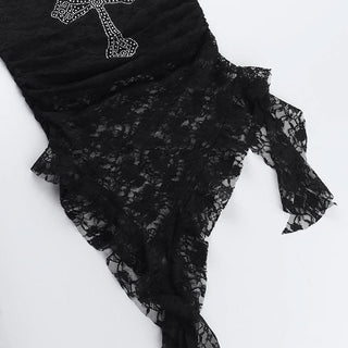 Lace irregular cross beaded tube top