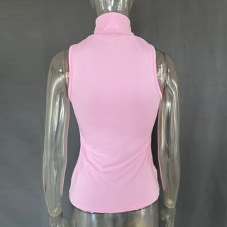 High neck ruched sleeveless solid top