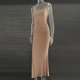 U neck beaded backless cami maxi dress