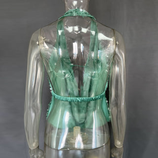 Glitter halter hollow out backless cut out top