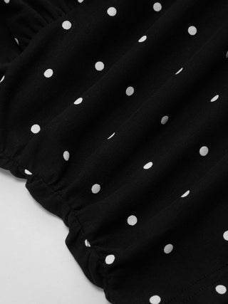 Cotton-blend Halter Cowl Neck Polka Dot Ruched Top