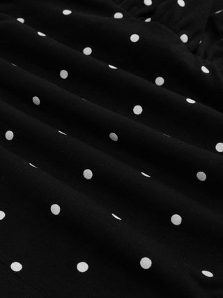 Cotton-blend Halter Cowl Neck Polka Dot Ruched Top
